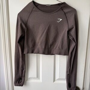 Gymshark Women's Cropped Long-Sleeve Seamless Top in Dark Brown